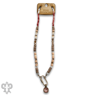Stone disc and crystal bead necklace with Austrian crystal - LC - Boutique Bella BellaNecklaces