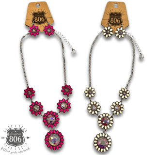 Stone flower concho necklace set - Boutique Bella BellaJewelry Set