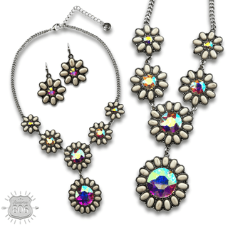 Stone flower concho necklace set - Boutique Bella BellaJewelry Set