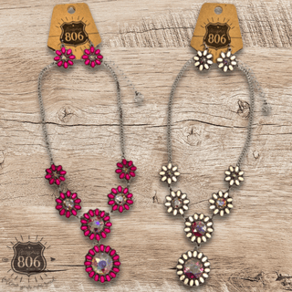 Stone flower concho necklace set - Boutique Bella BellaJewelry Set