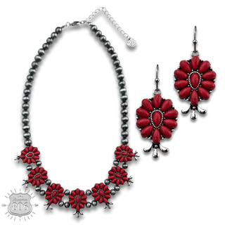 Stone flower squash blossom necklace set, last call - Boutique Bella BellaJewelry Set