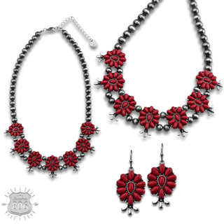 Stone flower squash blossom necklace set, last call - Boutique Bella BellaJewelry Set