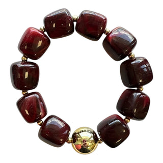 Stretch Bracelet with Gold Statement Bead -Maroon - Boutique Bella BellaBracelets