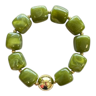 Stretch Bracelet with Gold Statement Bead - Olive Green - Boutique Bella BellaBracelets