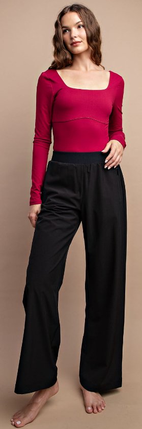 STRETCH WOVEN FLEECE STRAIGHT PANTS - Boutique Bella BellaActive Wear Pants