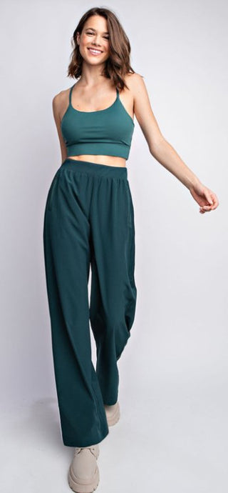 STRETCH WOVEN FLEECE STRAIGHT PANTS - Boutique Bella BellaActive Wear Pants