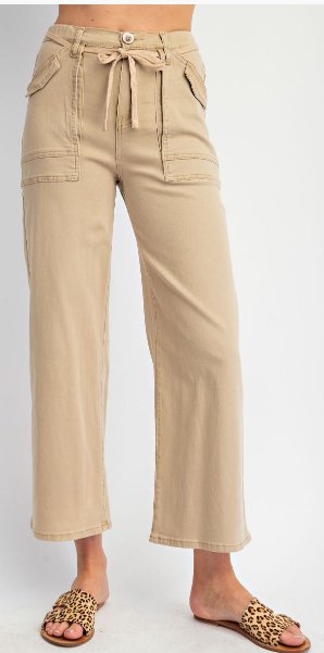 Stretched Twill Washed Khaki Pants - Boutique Bella BellaPants