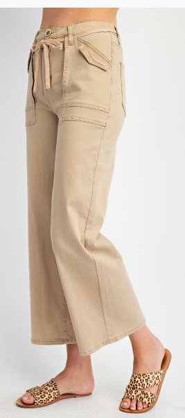 Stretched Twill Washed Khaki Pants - Boutique Bella BellaPants