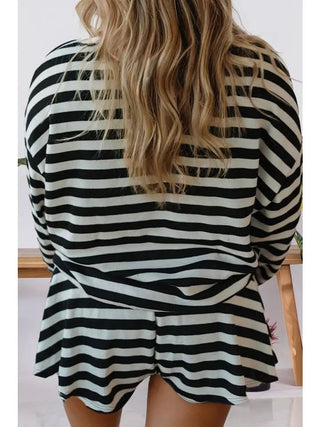 Stripe Color Block Edge Pullover and Shorts Set - Boutique Bella BellaSets
