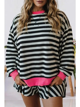 Stripe Color Block Edge Pullover and Shorts Set - Boutique Bella BellaSets