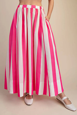 Stripe Flare Maxi Skirt - Pink - Boutique Bella BellaSkirt