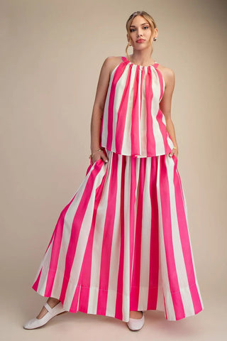 Stripe Flare Maxi Skirt - Pink - Boutique Bella BellaSkirt