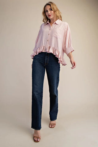 Striped In Metallic - Pink - Boutique Bella BellaTops