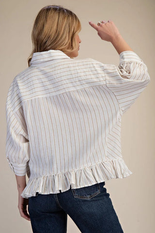 Striped in Metallic Top - Ivory - Boutique Bella BellaTops