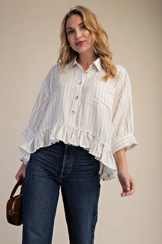 Striped in Metallic Top - Ivory - Boutique Bella BellaTops