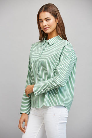 Striped in Pistachio Button Down - Boutique Bella BellaBlouse