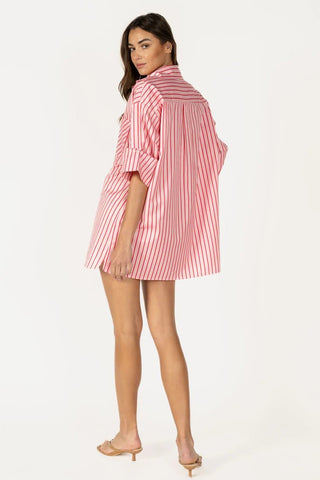 pink striped shirt dress Light - Collared Dress - Mini Dress Avara Exclusive Allover striped styling Striped Cotton Midi Shirt Dress
