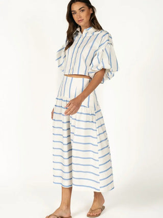 Striped Puff Sleeve Button - Down Crop Top - Boutique Bella BellaBlouse