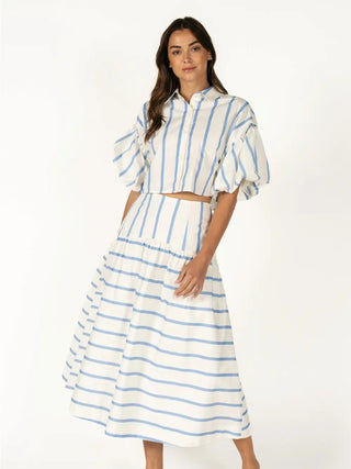 Striped Puff Sleeve Button - Down Crop Top - Boutique Bella BellaBlouse