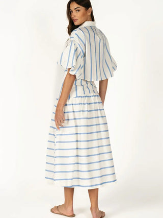 Striped Puff Sleeve Button - Down Crop Top - Boutique Bella BellaBlouse