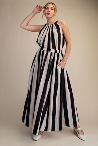 Striped with Flare Maxi Skirt - Black - Boutique Bella BellaSkirt