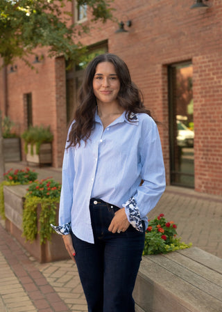 Stripped Button up Floral Cuff - Boutique Bella BellaButton - Up