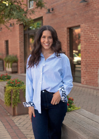 Stripped Button up Floral Cuff - Boutique Bella BellaButton - Up