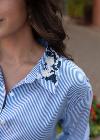 Stripped Button up Floral Cuff - Boutique Bella BellaButton - Up