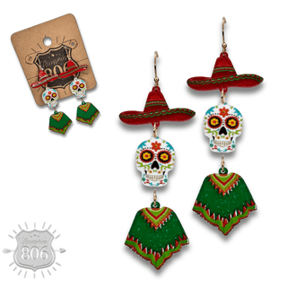 Sugar skull with poncho earring, last call - Boutique Bella BellaEarrings