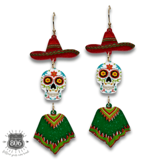 Sugar skull with poncho earring, last call - Boutique Bella BellaEarrings