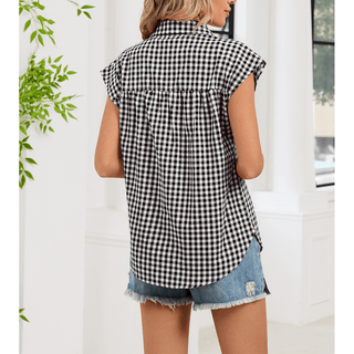 Summer Casual Plaid Sleeveless Loose Shirt WZD105 - Boutique Bella Bellashirt