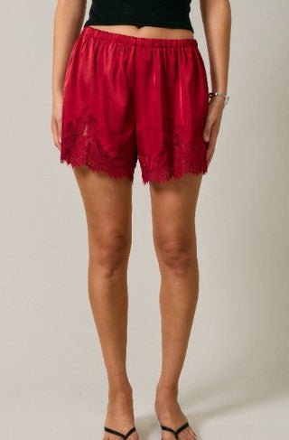 Sunset Lace Trim Shorts - Maroon - Boutique Bella BellaShorts