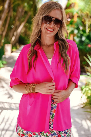 Sutton Button Up Top - Pink - Boutique Bella Bellablouse