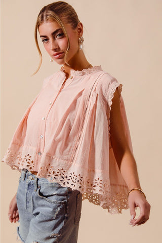 Sweet Garden Eyelet Top - Blush - Boutique Bella BellaBlouse