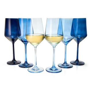 Winter Blue Colored Crystal Wine Glass Set Of 6 Shades Of Blue Large 12 Oz Glasses Unique Italian St