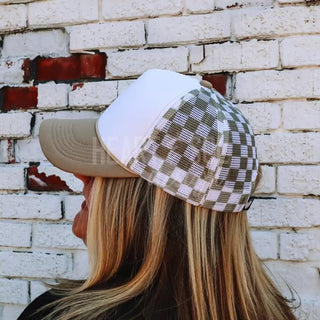 Tan Checkered Trucker Hat - Boutique Bella Bellatrucker hat