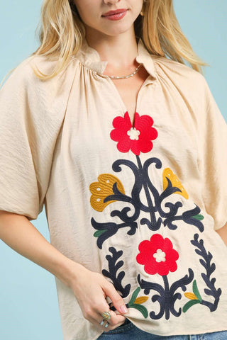 Tan Embroidered Boho Top - Boutique Bella Bellatop