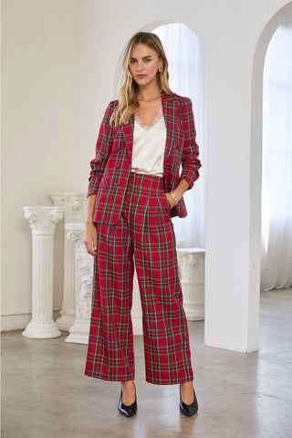 Tartan Check Double-Breasted Blazer - Boutique Bella BellaBlazer