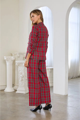 Tartan Check Double-Breasted Blazer - Boutique Bella BellaBlazer