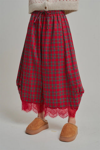 Tartan Tidings Lace Barrel Pants - Red - Boutique Bella BellaPants