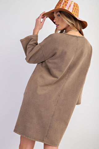 Taupe 3/4 Sleeve French Terry Knit Boxy Dress - Boutique Bella BellaDress