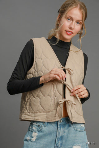 Taupe Heart Quilted Vest - Boutique Bella Bellavest