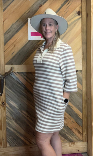 Taupe & Ivory Striped Dress - Boutique Bella BellaDress