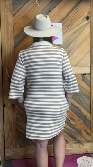 Taupe & Ivory Striped Dress - Boutique Bella BellaDress