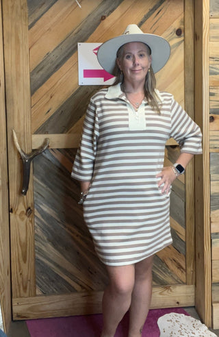 Taupe & Ivory Striped Dress - Boutique Bella BellaDress