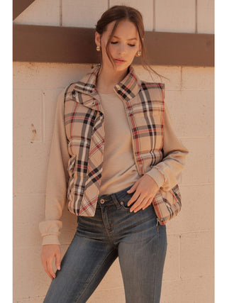 Taupe Plaid Puffer Vest - Boutique Bella BellaPuffer Vest