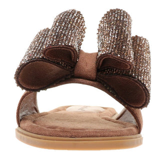 Taupe Rhinestone Bow Slide Sandals - Boutique Bella BellaSlides