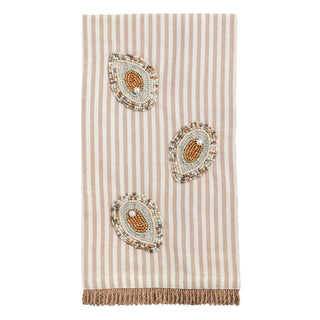 Taupe Stripe Beaded Oyster Towel - Boutique Bella BellaKitchen Towel