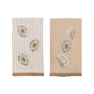 Taupe Stripe Beaded Oyster Towel - Boutique Bella BellaKitchen Towel