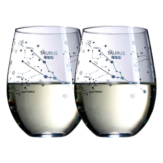 Set Of 2 Zodiac Sign Wine Glasses With 2 Wooden Coasters By Astrology Drinking Glass